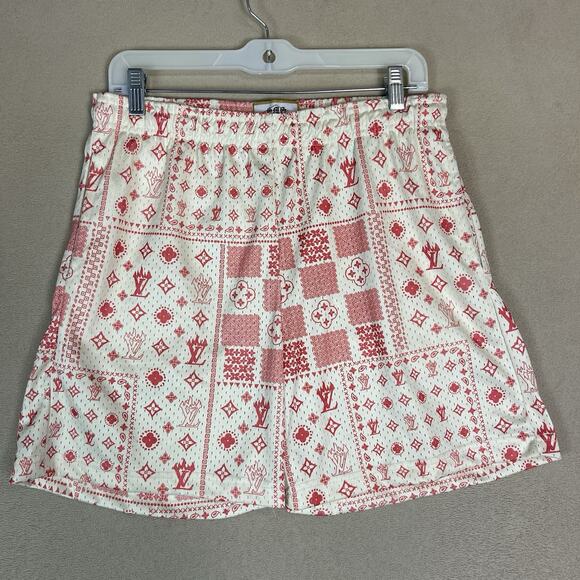 Street Market Supply Short Mens S White Red Mesh Elastic Waist Geometric Print - Picture 1 of 10